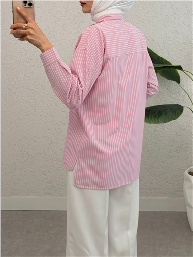 Puntalı Çizgili Gömlek -Pembe