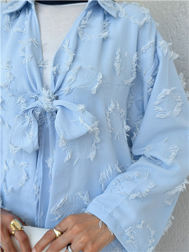 Püskül Detaylı Önden Bağlamalı Kimono -Bebe Mavi