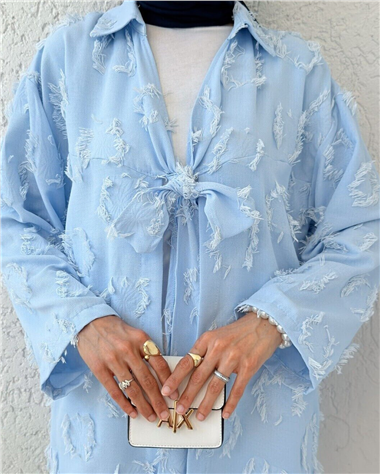 Püskül Detaylı Önden Bağlamalı Kimono -Bebe Mavi
