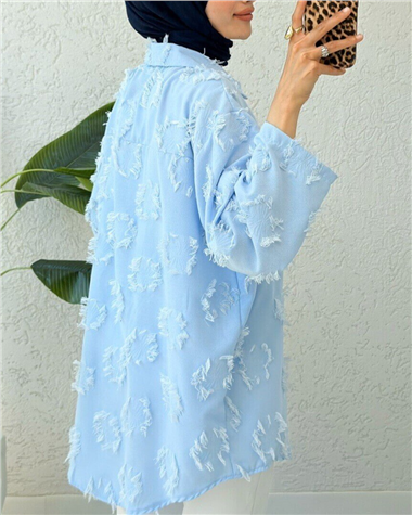 Püskül Detaylı Önden Bağlamalı Kimono -Bebe Mavi