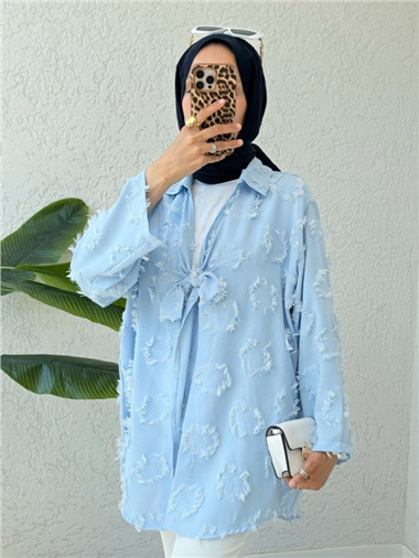 Püskül Detaylı Önden Bağlamalı Kimono -Bebe Mavi