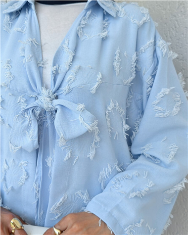 Püskül Detaylı Önden Bağlamalı Kimono -Bebe Mavi