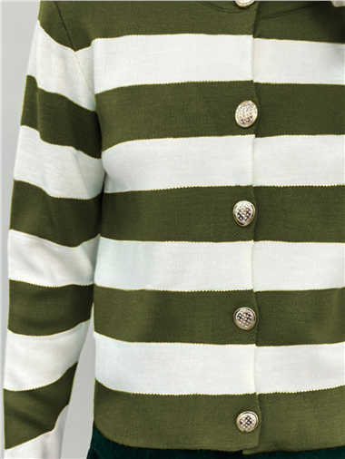 Ringelli Metal Düğmeli Kısa Hırka      -Haki