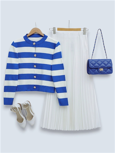 Ringelli Metal Düğmeli Kısa Hırka     -Mavi