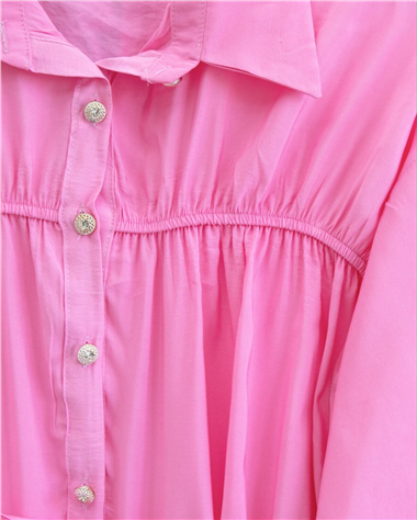 Robadan Büzgülü Beli Bağcıklı Gömlek -Pembe