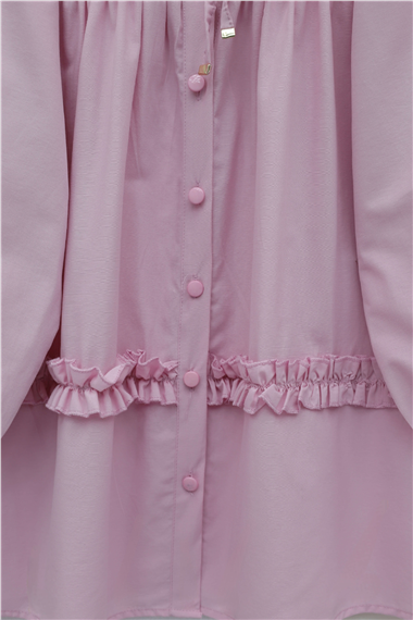 Robadan Lastikli Eteği Fırfırlı Düğmeli Poplin Tunik -Pembe