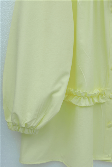 Robadan Lastikli Eteği Fırfırlı Düğmeli Poplin Tunik -Sarı