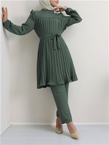 Robadan Pileli Belden Bağlamalı İkili Takım -Haki