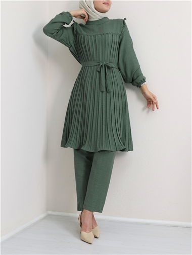 Robadan Pileli Belden Bağlamalı İkili Takım -Haki