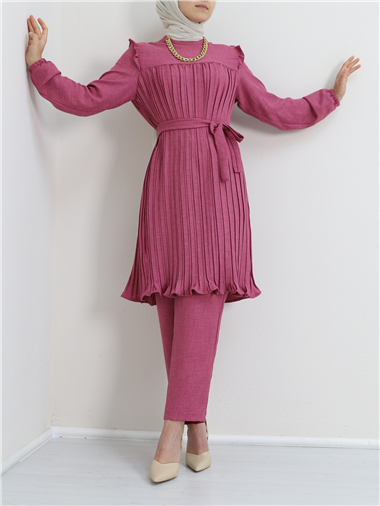 Robadan Pileli Belden Bağlamalı İkili Takım -Fuşya