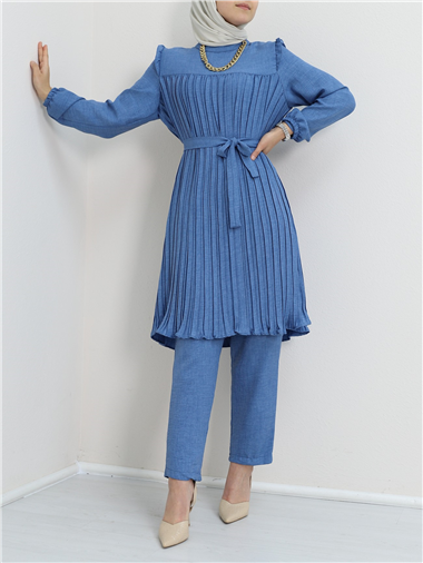 Robadan Pileli Belden Bağlamalı İkili Takım -Mavi