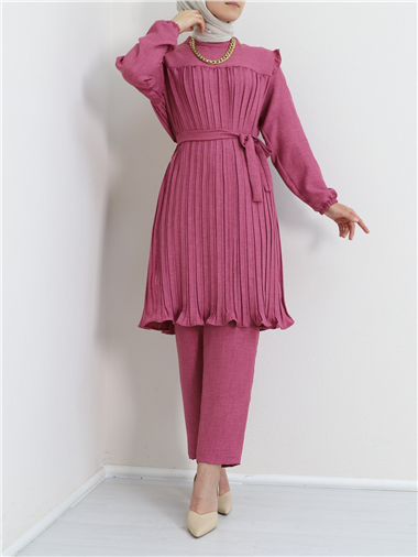 Robadan Pileli Belden Bağlamalı İkili Takım -Fuşya