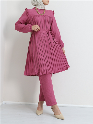 Robadan Pileli Belden Bağlamalı İkili Takım -Fuşya