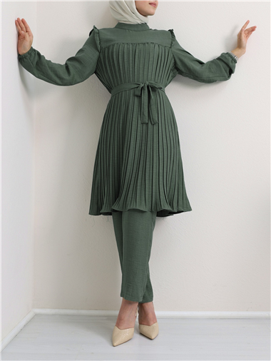 Robadan Pileli Belden Bağlamalı İkili Takım -Haki