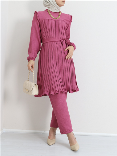 Robadan Pileli Belden Bağlamalı İkili Takım -Fuşya