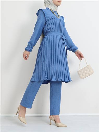 Robadan Pileli Belden Bağlamalı İkili Takım -Mavi