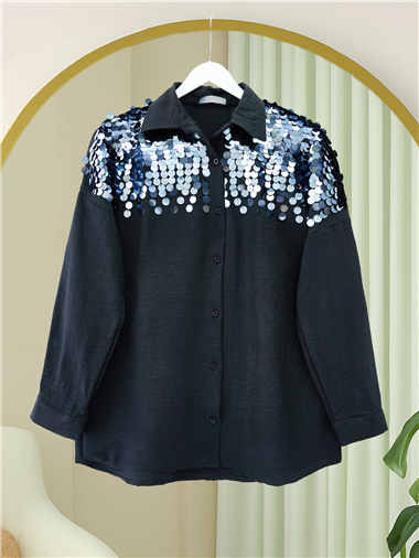 Robadan Pul Payet Tunik -Siyah