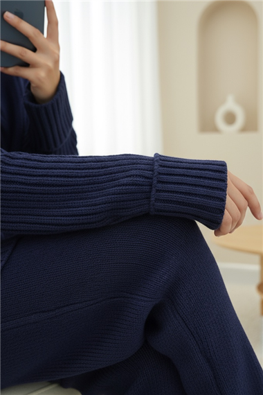 Saç Örgü Desen Kolu Düğme Detaylı Triko Takım -Laci