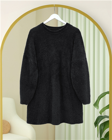 Sakallı Uzun Salaş Triko Tunik -Siyah