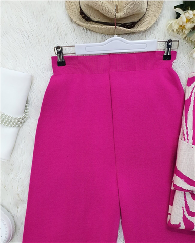 Salaş Triko Pantolon  -Fuşya