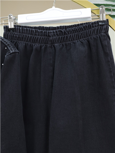 Serpme Taşlı Düğmeli Ceket Pantolon Kot Takım  -Siyah