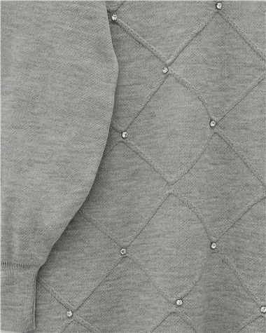 Taş Detaylı Kare Desenli Triko Tunik -Gri