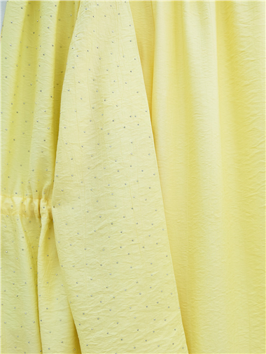 Taşlı Bol Paça Pantolonlu Tünel Bağcıklı Kimono Takım -Sarı