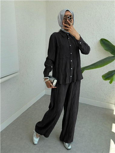 Tek Cepli Fitilli Tensel Kumaş İkili Takım  -Siyah