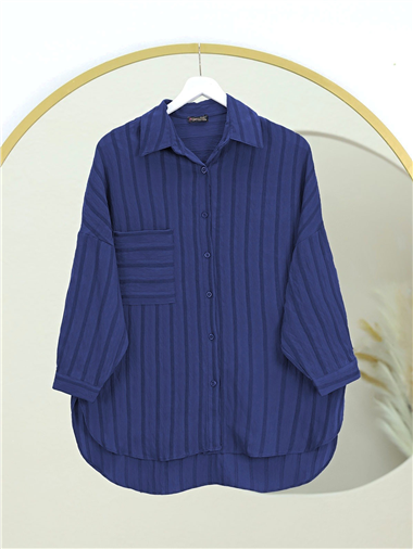 Tek Cepli Kolu Katlamalı Oval Kesim Gömlek -Laci