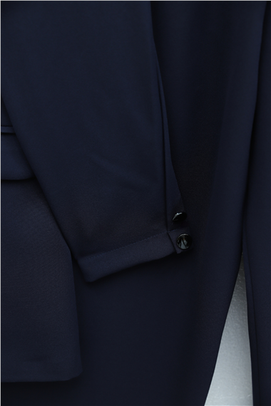 Tek Düğmeli Cep Detaylı Kruvaze Yaka Pantolonlu Krep Takım -Laci