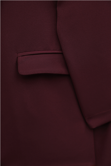 Tek Düğmeli Cep Detaylı Kruvaze Yaka Pantolonlu Krep Takım -Bordo