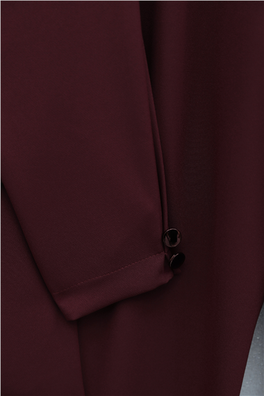 Tek Düğmeli Cep Detaylı Kruvaze Yaka Pantolonlu Krep Takım -Bordo