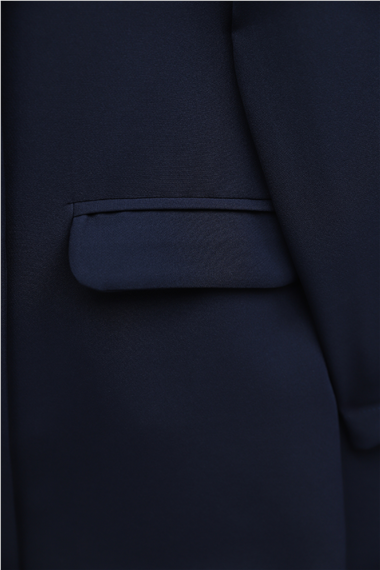 Tek Düğmeli Cep Detaylı Kruvaze Yaka Pantolonlu Krep Takım -Laci