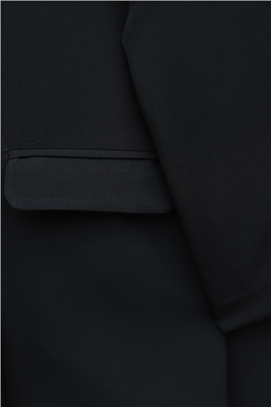 Tek Düğmeli Cep Detaylı Kruvaze Yaka Pantolonlu Krep Takım -Siyah