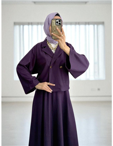 Tek Düğmeli Etekli Keçe Takım -Mor