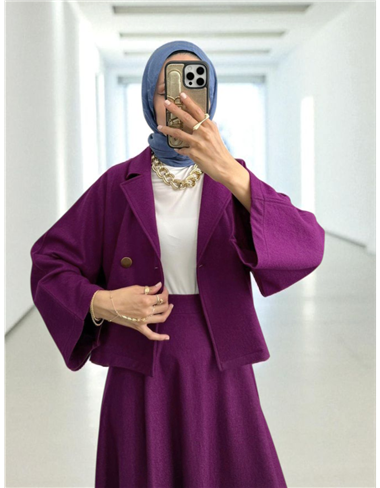 Tek Düğmeli Etekli Keçe Takım -Mürdüm