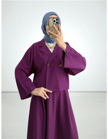 Tek Düğmeli Etekli Keçe Takım -Mürdüm