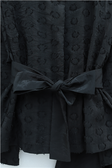 Tek Düğmeli Kemerli Kloş Etekli Nilsa Takım -Siyah