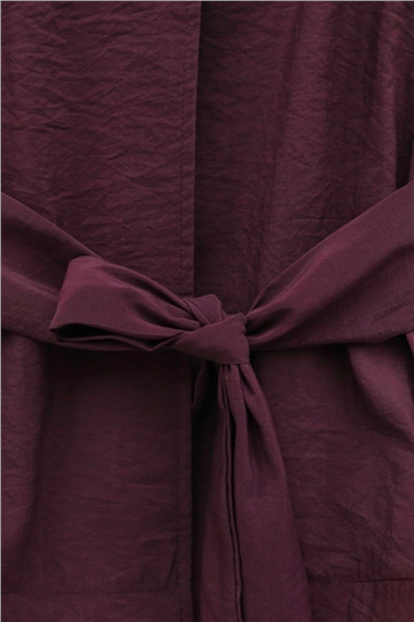 Tek Düğmeli Kuşaklı Etekliİkili Takım -Bordo