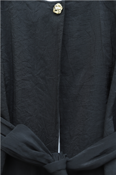 Tek Düğmeli Kuşaklı Etekliİkili Takım -Siyah