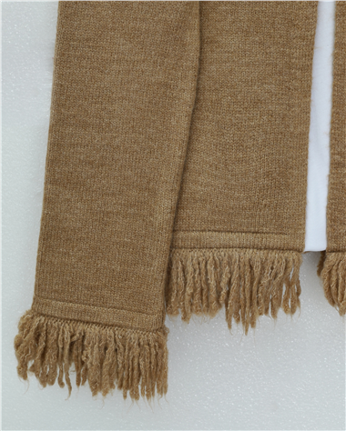 Tek Düğmeli Saçaklı Yumoş Triko Hırka  -Vizon