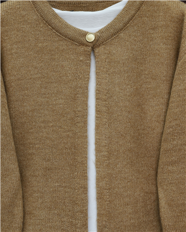 Tek Düğmeli Saçaklı Yumoş Triko Hırka  -Vizon