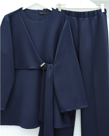 Tokalı Çapraz Bağlamalı Yırtmaçlı Pantolonlu İkili Scuba Takım -Laci