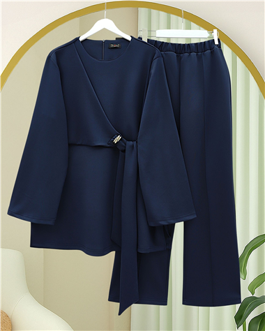 Tokalı Çapraz Bağlamalı Yırtmaçlı Pantolonlu İkili Scuba Takım -Laci