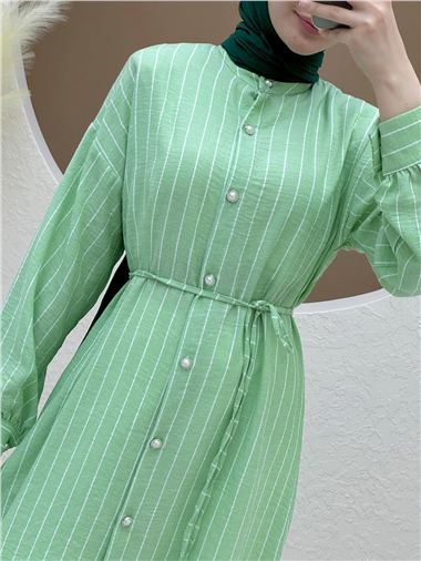 سترة طويلة مخططة بأزرار وأزرار -A.Green