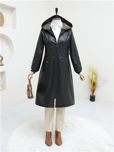 Torba Cepli Fermuarlı Suni Deri Kap -Siyah