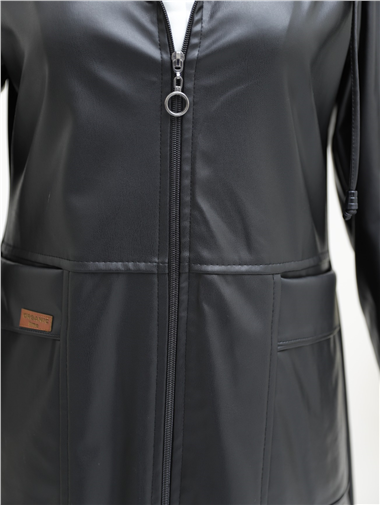 Torba Cepli Fermuarlı Suni Deri Kap -Siyah