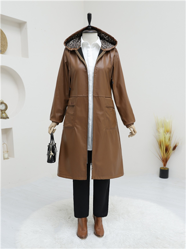 Torba Cepli Fermuarlı Suni Deri Kap -Taba