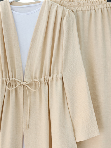 Tünel Bağcıklı Ayrobin Kimono Takım -Bej