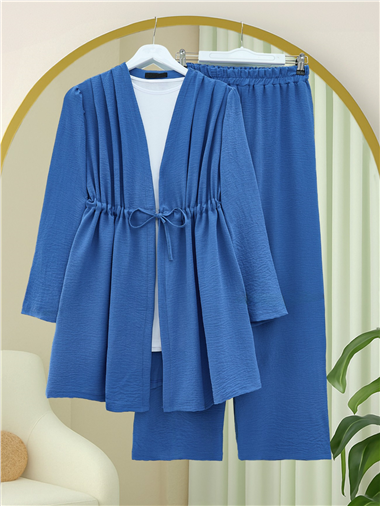 Tünel Bağcıklı Ayrobin Kimono Takım -İndigo